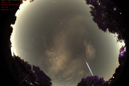 Fireball taken with all-sky camera uploaded by Steve Johnston