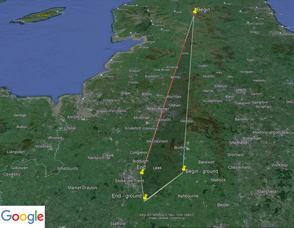 Figure 2- Atmopspheric path of the May 6th, 2024, 03h 00min UT fireball calculated from UKFAll camera network. Credit: UKFAll