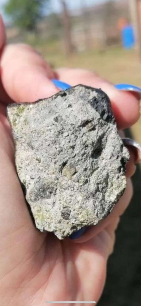 Figure 4- Internal brecciated part of recovered fragments of Nqweba meteorite, near Kirkwood, South Africa. Credit: Credit- Jessie "Jes" of Kirkwood, SA via FB Nita van Z.